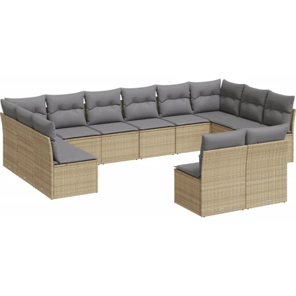 vidaXL 12-delige Loungeset met kussens poly rattan beige, foto 3
