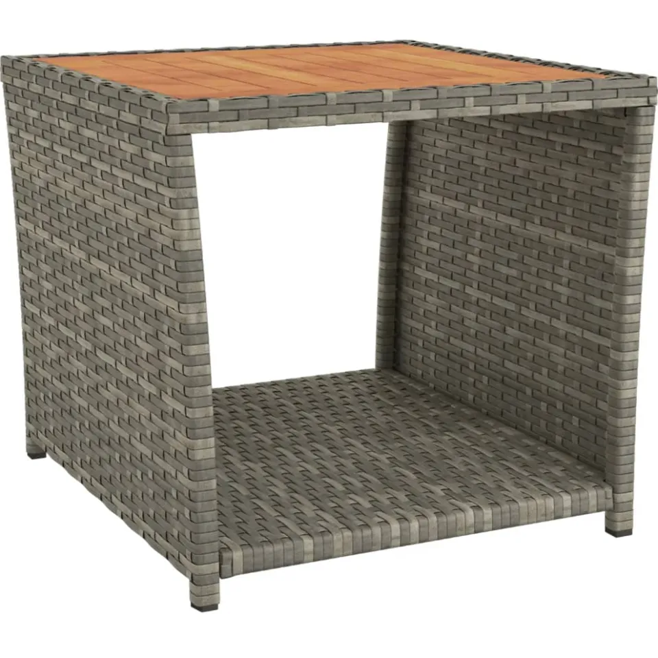 vidaXL Salontafel met houten blad poly ratten massief acaciahout grijs, foto 3