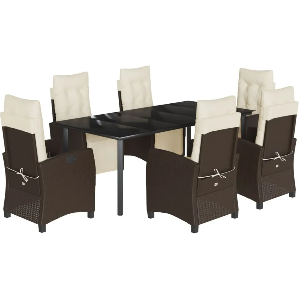 vidaXL 7-delige Tuinset met kussens poly rattan bruin, foto 3