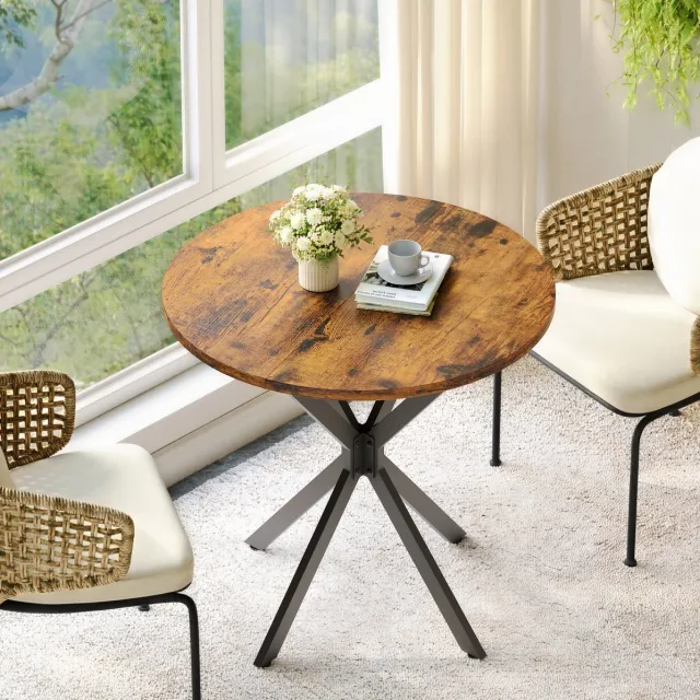 STILVORA Eettafel - Ronde Tafel Met X-Poot In Industriele Stijl - Voor Keuken En Thuiswerkplek - Spaanplaat En Metaal - 80x80x75 Cm - Vintagebruin;Zwart