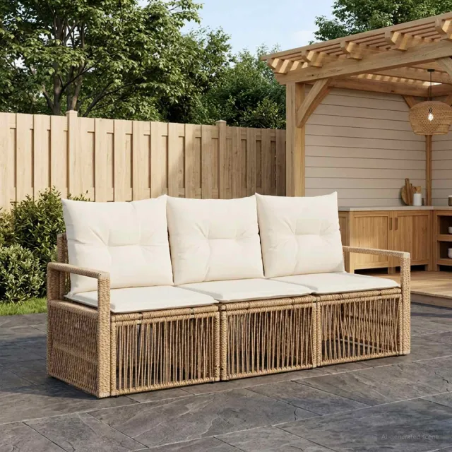 vidaXL Tuinbankenset 3 st 3-zits Beige poly rattan, foto 2