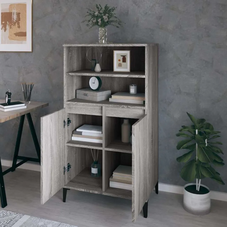 vidaXL Hoge kast Grijs Sonoma 60 x 36 x 110 cm Bewerkt hout, foto 3