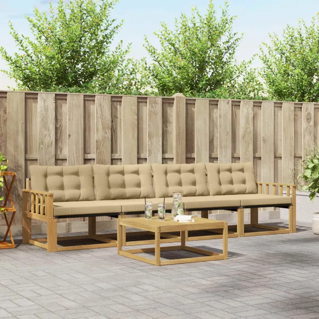 vidaXL Buiten bankenset 5 st 4-zits Wit en Beige Bruin