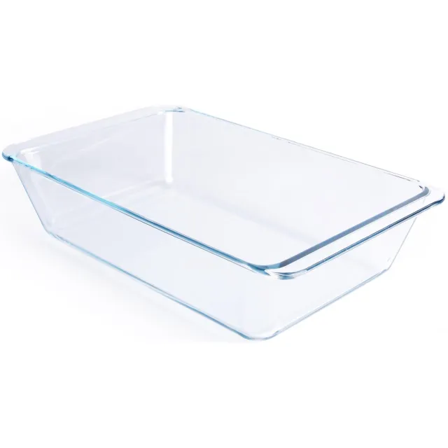 Famanu Diepe rechthoekige bakvorm van helder gehard glas, met een inhoud van 5,4 liter, ideaal voor bakken, koken en bewaren van voedsel, perfect voor grote maaltijden en gezinsgerechten Zwart