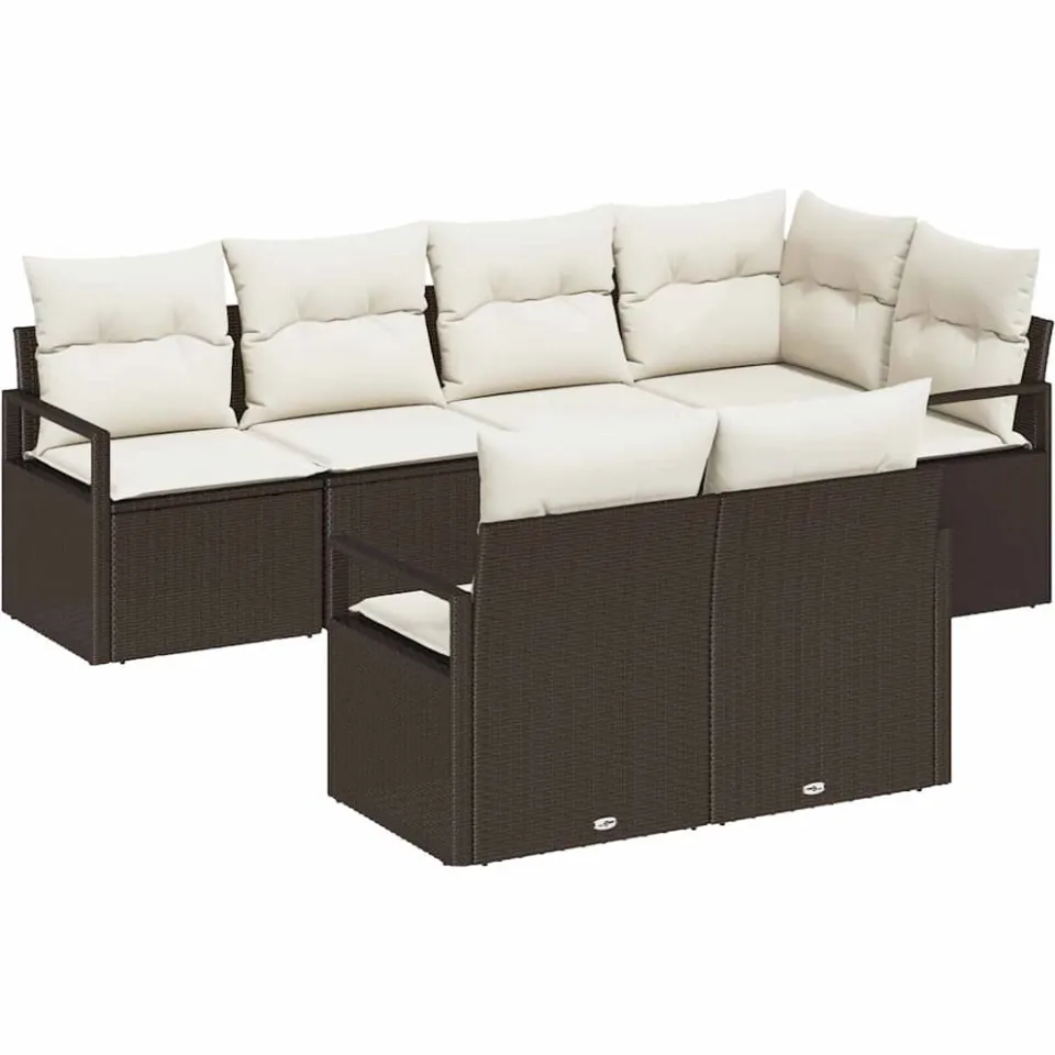 vidaXL Tuinbankenset 7 st Bruin en wit poly rattan