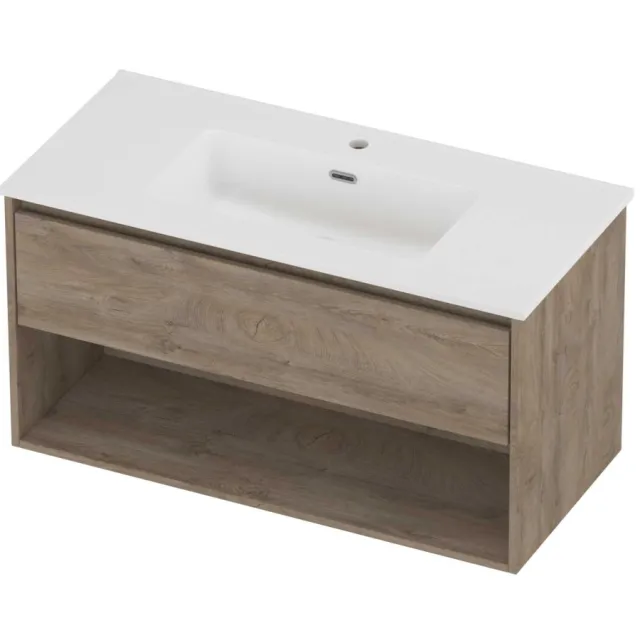Proline Tribute Badmeubelset Porselein Elegant 1 Kraangat Met Schap 100x46x54 cm Mat White Raw Oak Eiken