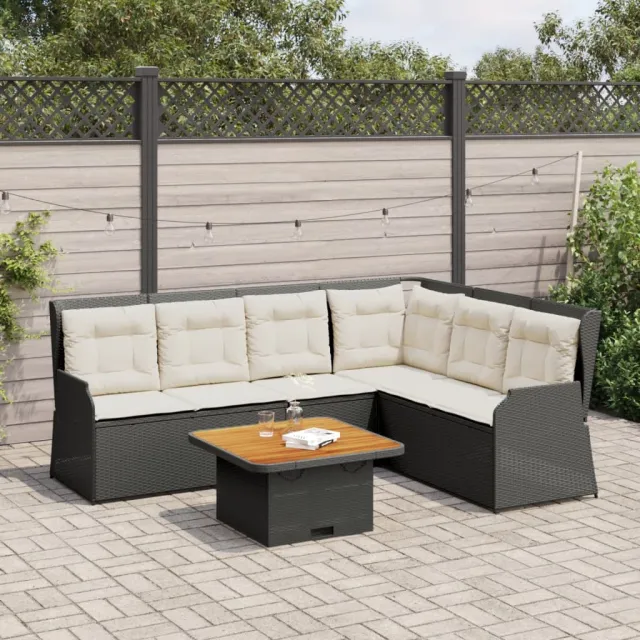 vidaXL 5-delige Loungeset met kussens poly rattan zwart, foto 2