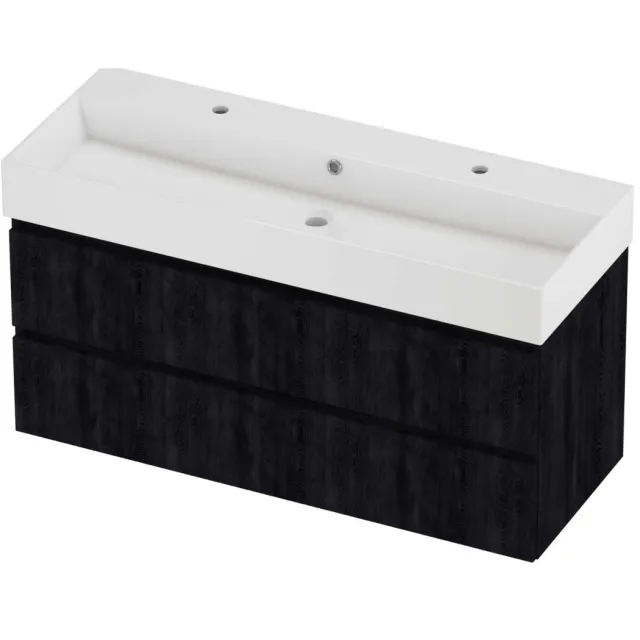 Proline Zara Badmeubelset Porselein Loft 2 Kraangaten 120x46x65 cm Glans Wit Charcoal Oak Eiken