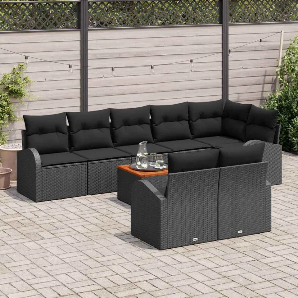vidaXL Tuinbankenset 9 st Zwart poly rattan, foto 3