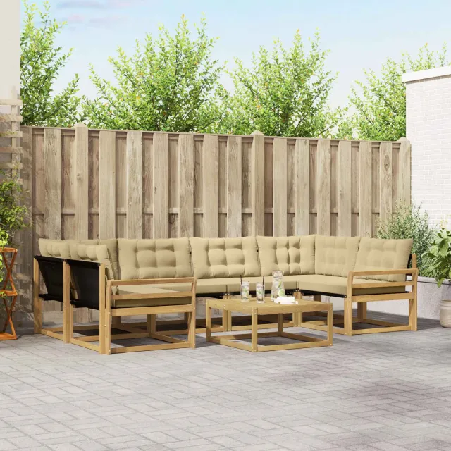 vidaXL Buiten bankenset 7 st 6-zits Wit en Beige Bruin