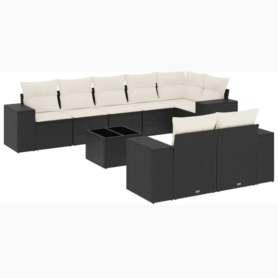 vidaXL 9-delige Loungeset met kussens poly rattan zwart