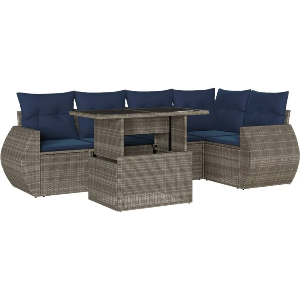 vidaXL 6-delige tuinbankset met kussens, grijs polyrotan, foto 3