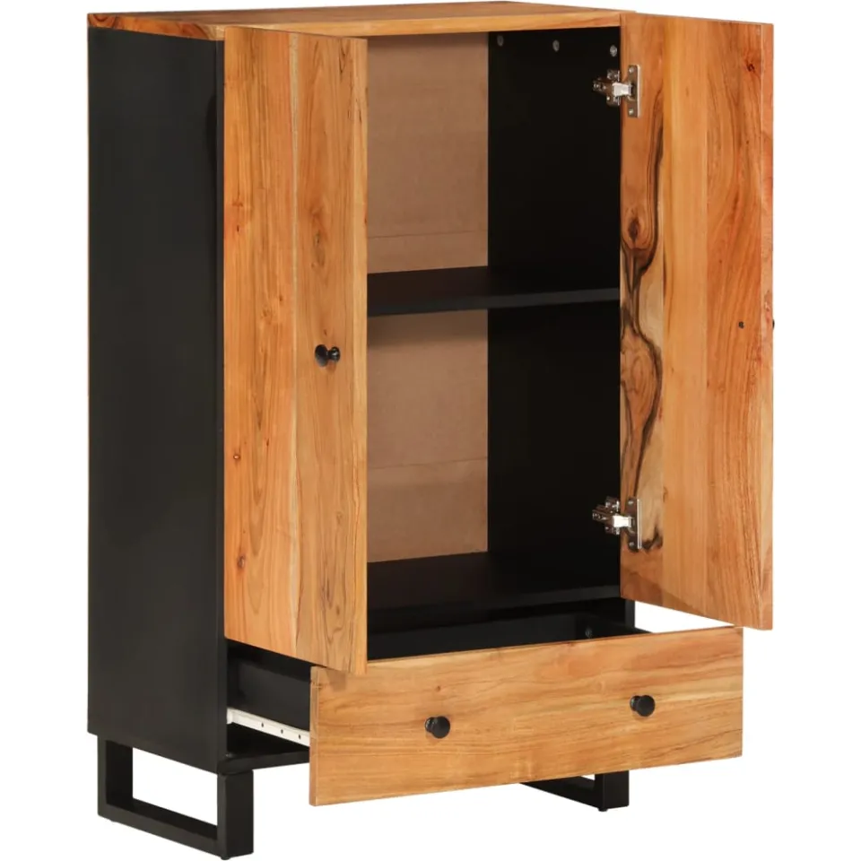 vidaXL Hoge kast met lade 60x33x100 cm massief acaciahout en ijzer bruin, foto 4