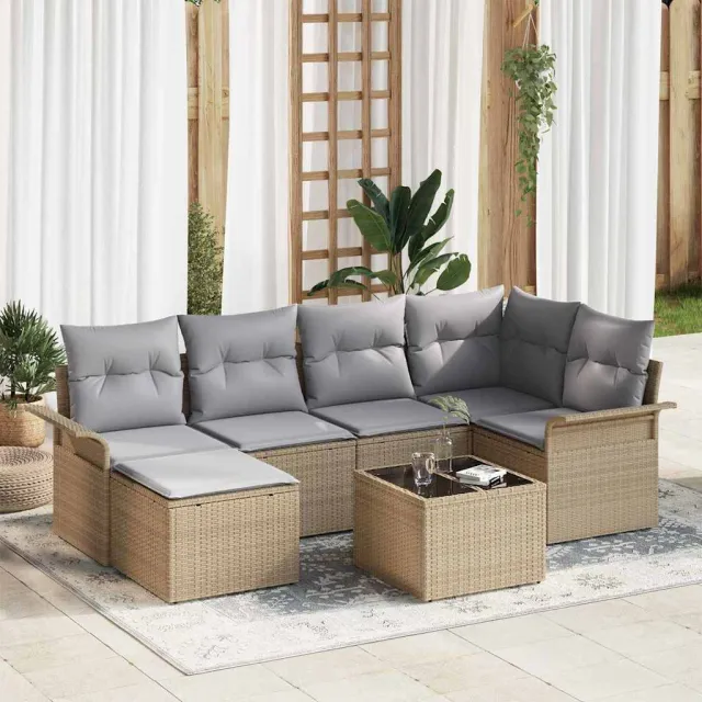 vidaXL Tuin Sofa Set 7 st Beige poly rattan, foto 2