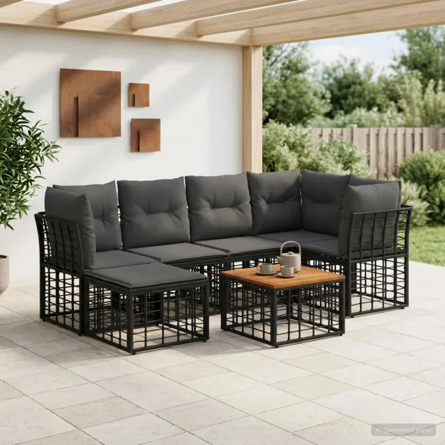 vidaXL Buiten bankenset 7 st Zwart en Donkergrijs Polyester