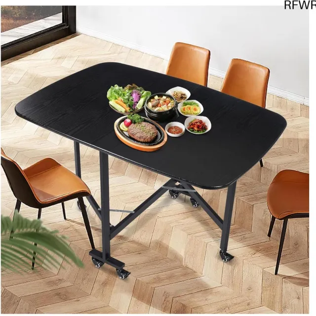 RFWR Inklapbare eettafel met wielen - Multifunctionele mobiele keukentafel van massief hout - Ruimtebesparend design - 120 x 80 cm Zwart