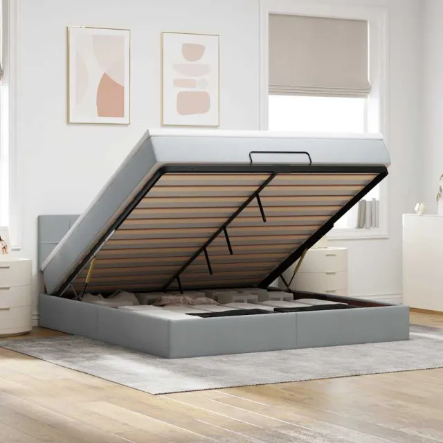 vidaXL Bed poef met matras en LED's 180x200 cm stof lichtgrijs grijs