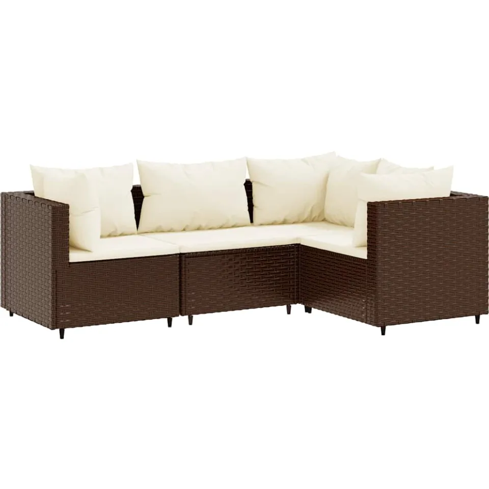 vidaXL 4-delige Loungeset met kussens poly rattan bruin, foto 3