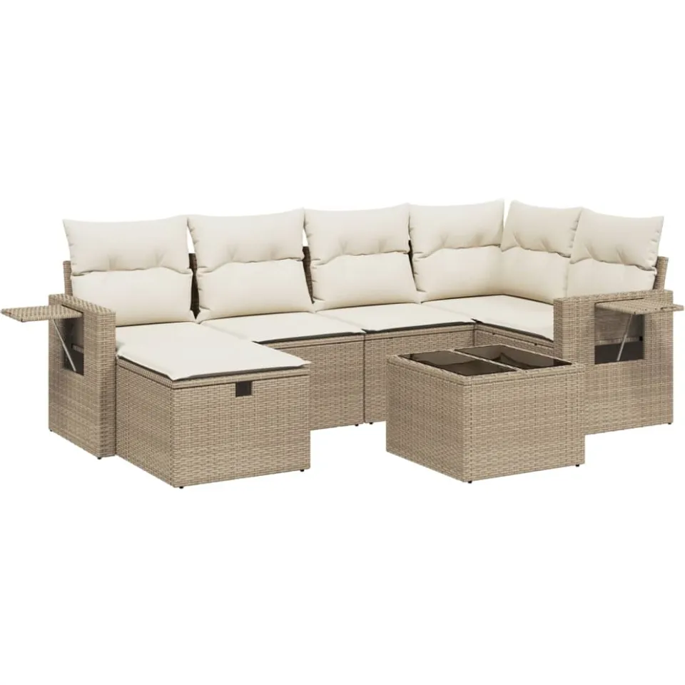 vidaXL 7-delige Loungeset met kussens poly rattan beige