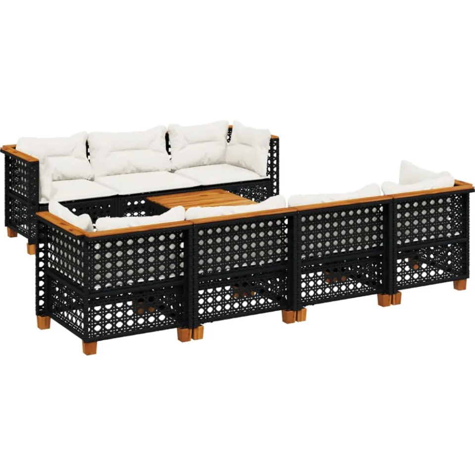 vidaXL 8-delige Loungeset met kussens poly rattan zwart