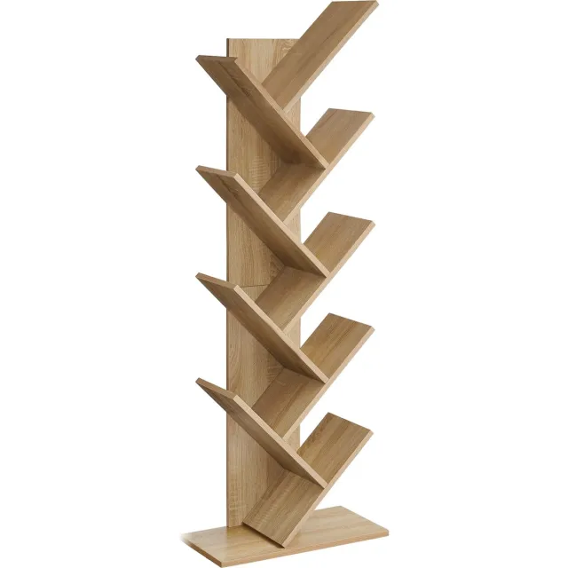 LEOBERT Boekenkast SONOMA, Uniek Boomontwerp, Kleur: Sonoma Eik, 8 Planken, Modern en Functioneel Design, Ideaal voor Woonkamer, Slaapkamer of Kantoor, 141,5 x 50 x 25 cm eikenkleur