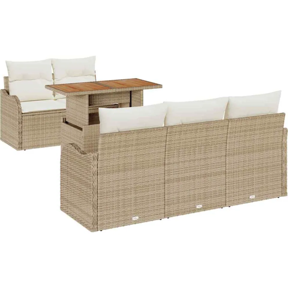 vidaXL Tuin Sofa Set 6 st Beige Poly riet