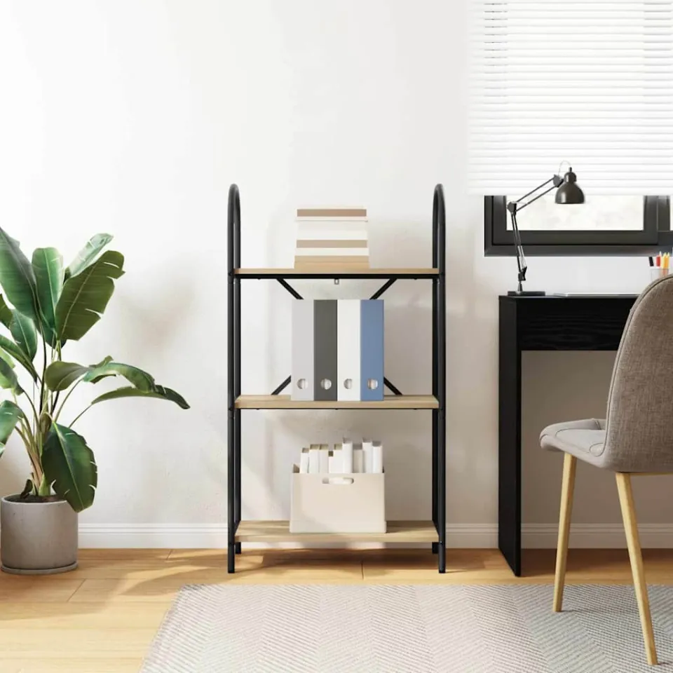 vidaXL Boekenkast 3-laags 60 x 30 x 109 cm Bewerkt hout Grijs Sonoma, foto 4