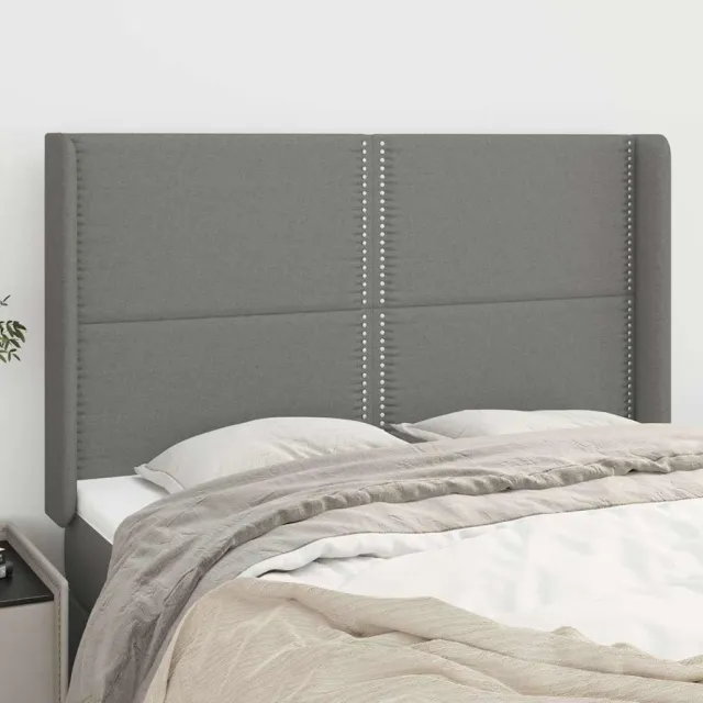 vidaXL Hoofdbord met randen 147x16x118/128 cm stof donkergrijs grijs