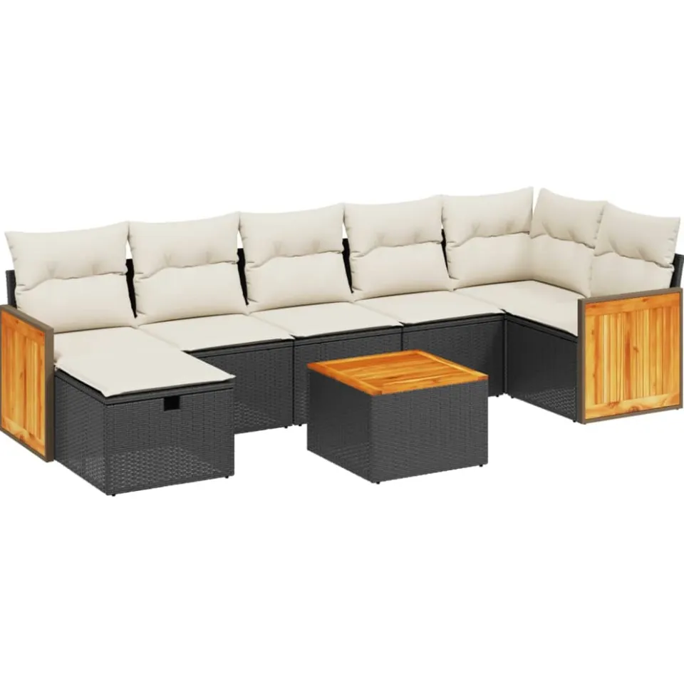 vidaXL 8-delige Loungeset met kussens poly rattan zwart
