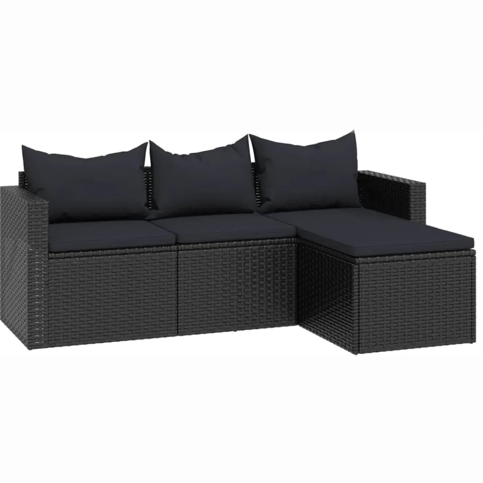 vidaXL Loungeset poly rattan zwart