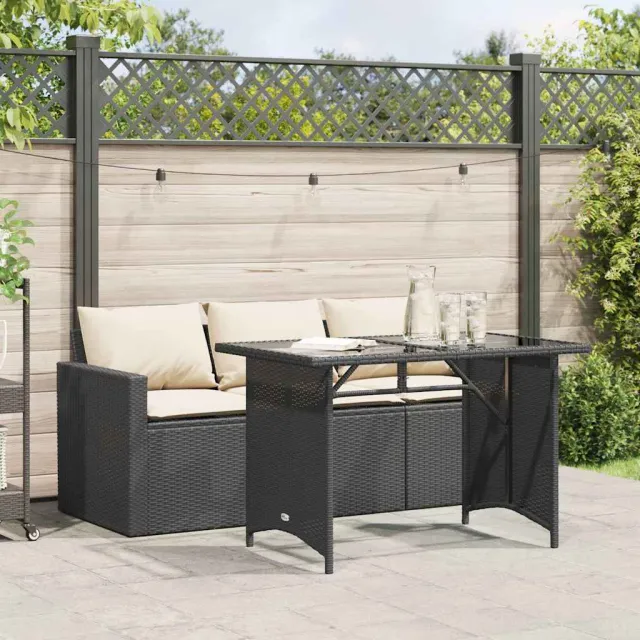 vidaXL 2-delige Tuinset met kussens poly rattan zwart, foto 2