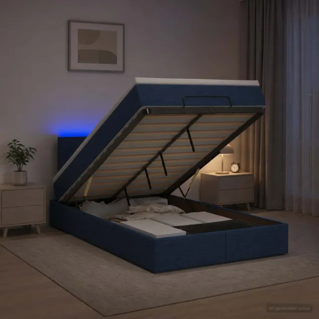 vidaXL Ottoman Bed met Matrassen en LED Blauw 120 x 200 cm Stof
