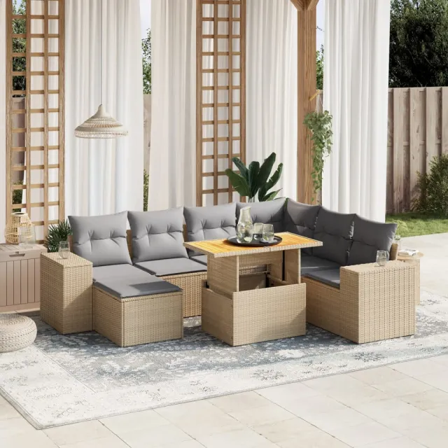 vidaXL 8-delige Loungeset met kussens poly rattan beige, foto 2