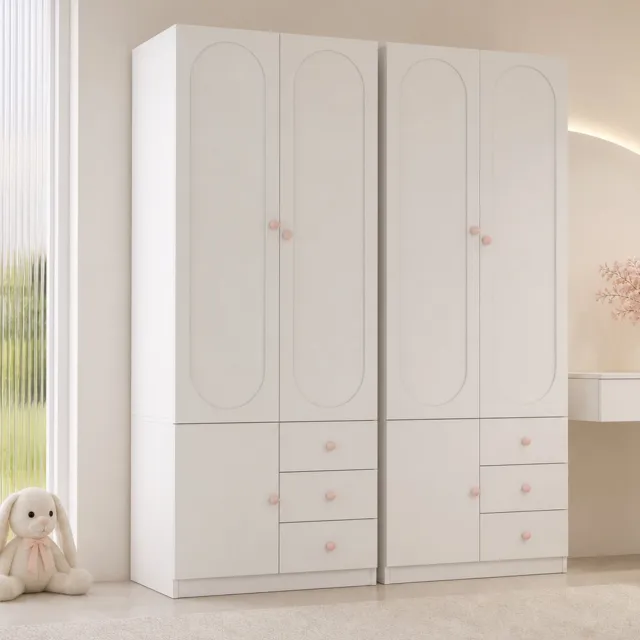 HAUSS SPOLE Kledingkast Set Van 2 - Twee Deuren En Drie Lades - Met Kledingroede Voor Kinderkamer - Wit Gelakt MDF - 80x50x200 Cm Per Kast