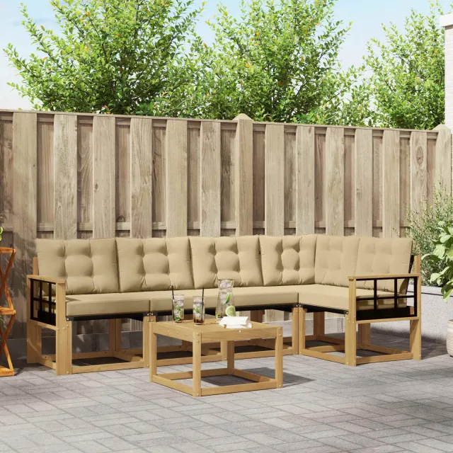 vidaXL Buiten bankenset 6 st 5-zits Wit en Beige
