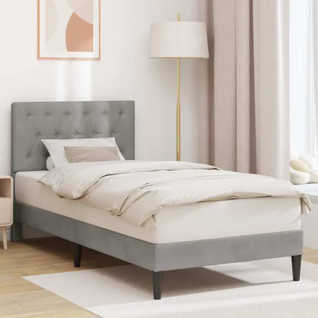 vidaXL Bedframe met hoofdeinde Lichtgrijs 90 x 190 cm Fluweel