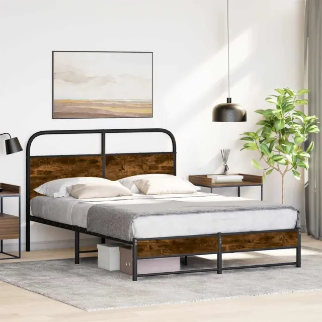 vidaXL Bedframe zonder matras bewerkt hout gerookt eiken 140x190 cm Bruin