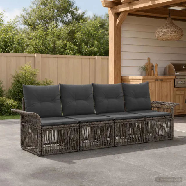 vidaXL Tuinbankenset 4 st Grijs poly rattan, foto 2
