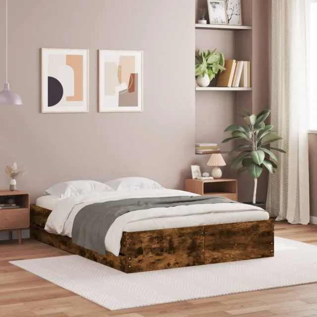 vidaXL Bedframe met lades bewerkt hout gerookt eikenkleurig 135x190 cm