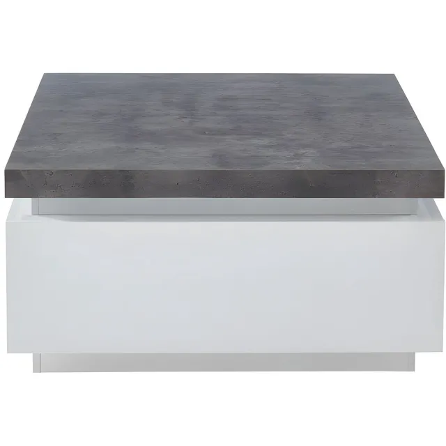 Vente-unique Salontafel HALO II - 2 lades - Gelakt MDF - Met ledverlichting - Wit en beton Grijs, Wit