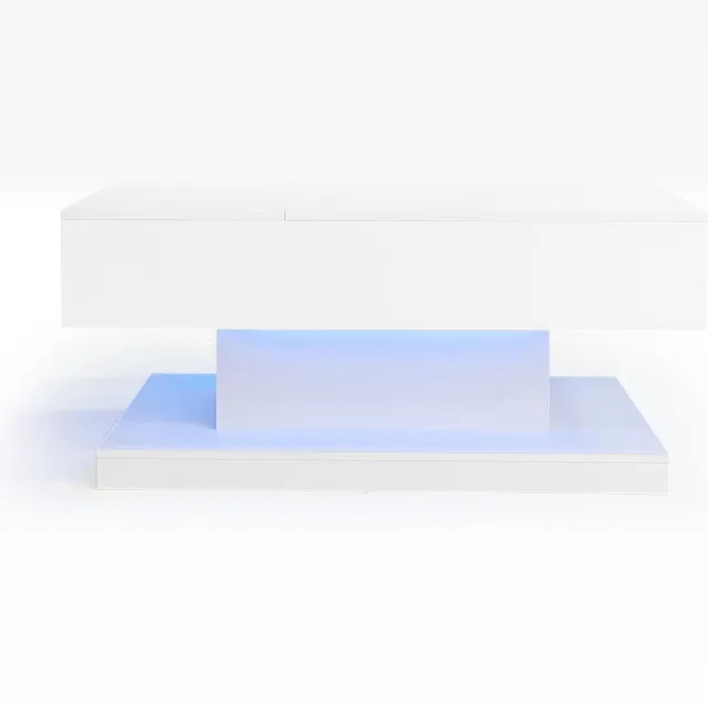 Rolipo Salontafel - Hoogglans Wit - Hydraulisch Hefblad - LED-verlichting - Verborgen Opbergruimte - 100 x 50 x 45 cm