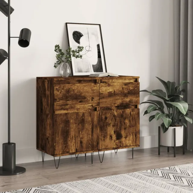 vidaXL Dressoirs 2 st 40x35x70 cm bewerkt hout gerookt eikenkleurig Bruin