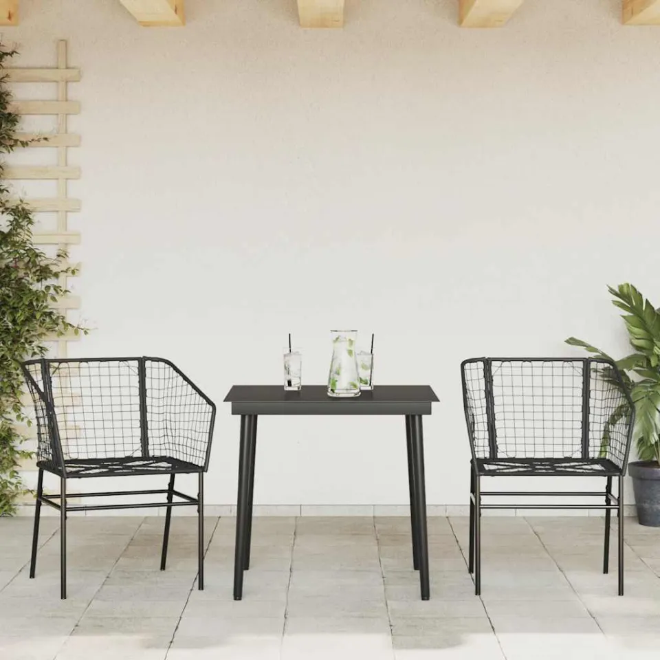 vidaXL 3-delige Tuinset poly rattan glas zwart, foto 2