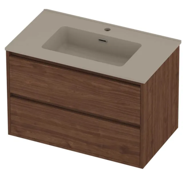 Proline Tribute Badmeubelset Porselein 1 Gat 80x46x54 cm Mat Crème Cotton Indian Walnut Houtlook