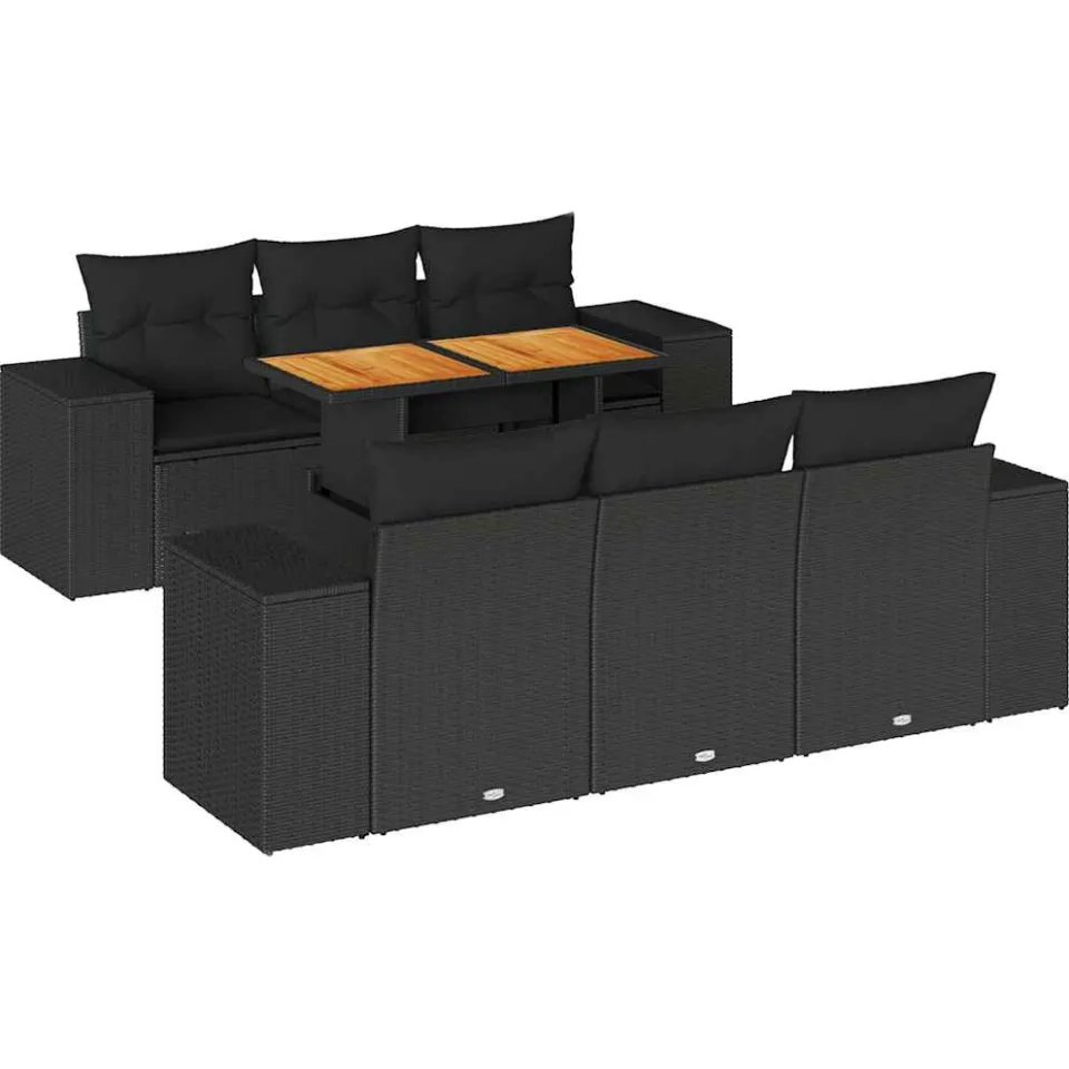 vidaXL 7-delige Loungeset met kussens poly rattan zwart, foto 3
