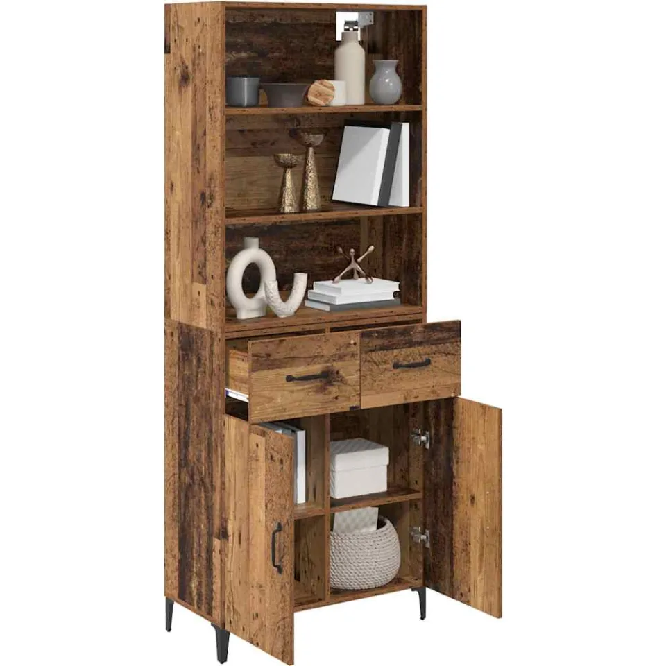 vidaXL Hoge kast Oud Hout 69,5 x 34 x 180 cm Bewerkt hout Bruin