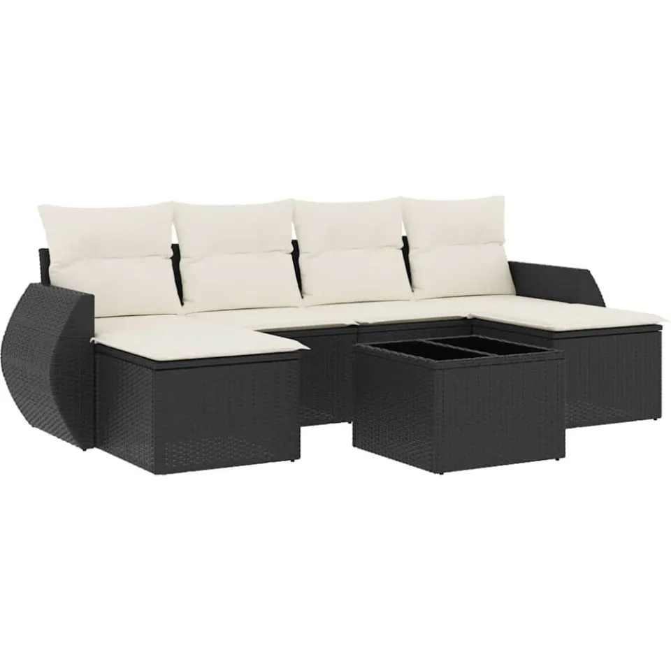 vidaXL 7-delige Loungeset met kussens poly rattan zwart