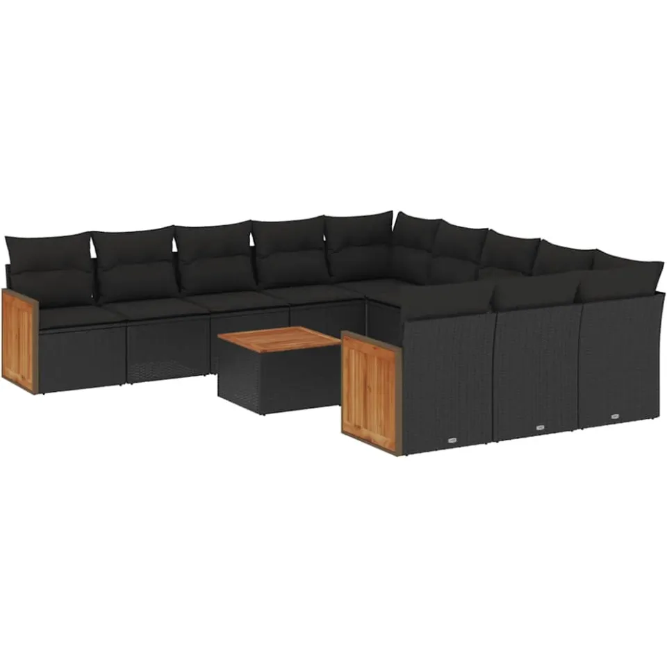 vidaXL 12-delige Loungeset met kussens poly rattan zwart, foto 3
