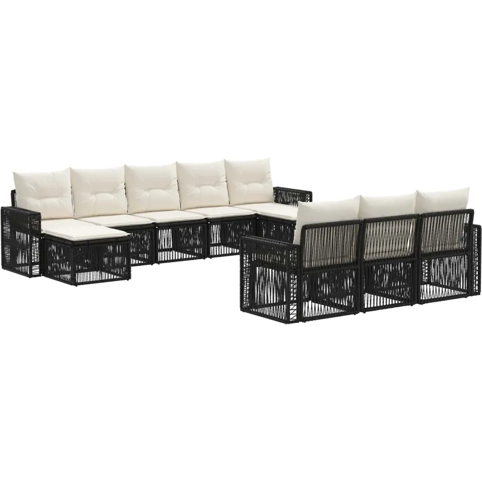 vidaXL Tuinbankenset 10 st 10-zits Zwart en Cream Wit poly rattan, foto 3