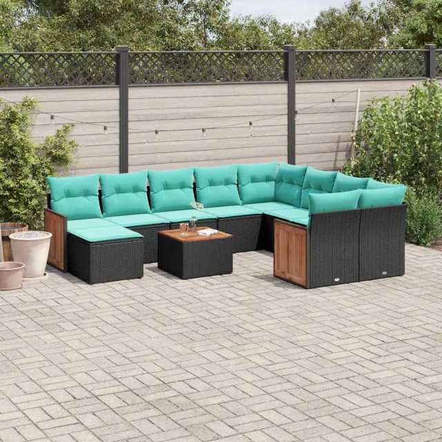 vidaXL 11-delige tuinbankset met kussens, zwart polyrotan, foto 2